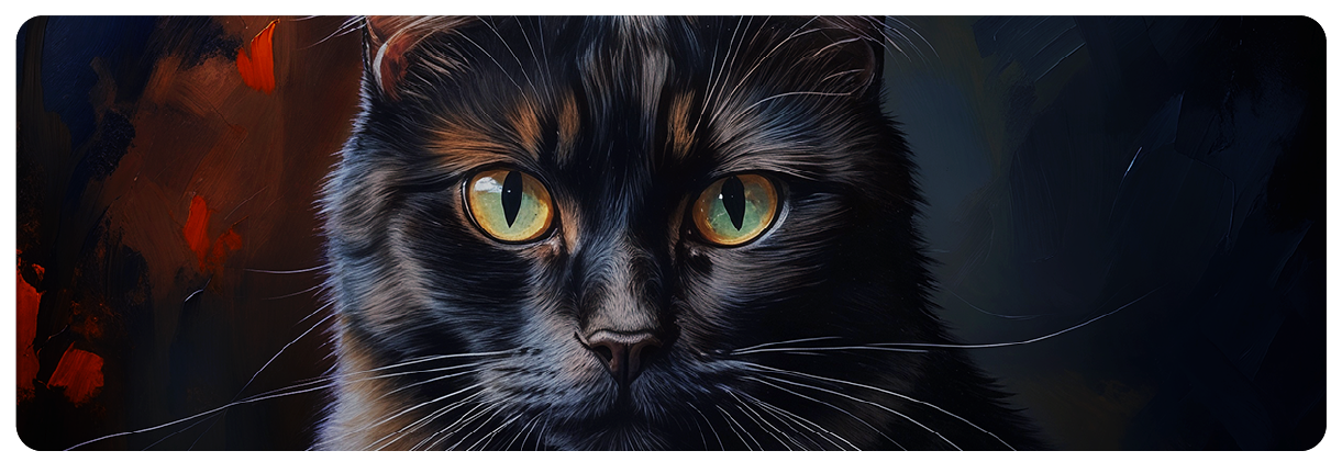 Image of a black cat's face against a dark background, showcasing the BR9708 projector's deep contrast and rich black levels.