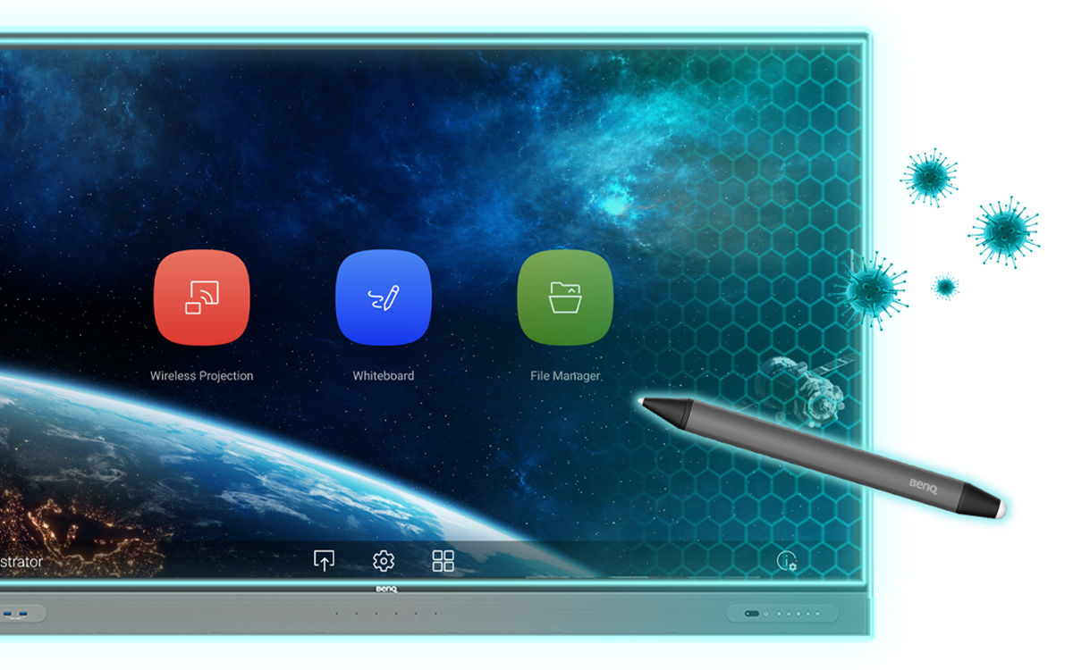 TPY24 germ-resistant pen and germ-resistant screens of BenQ interactive displays designed for creating two layers of protection