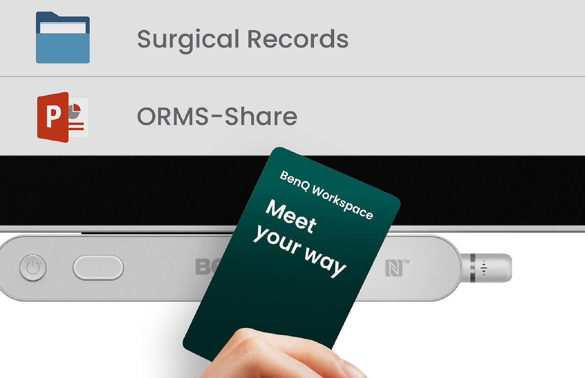 Clinical files securely accessed on a BenQ Board using an NFC card
