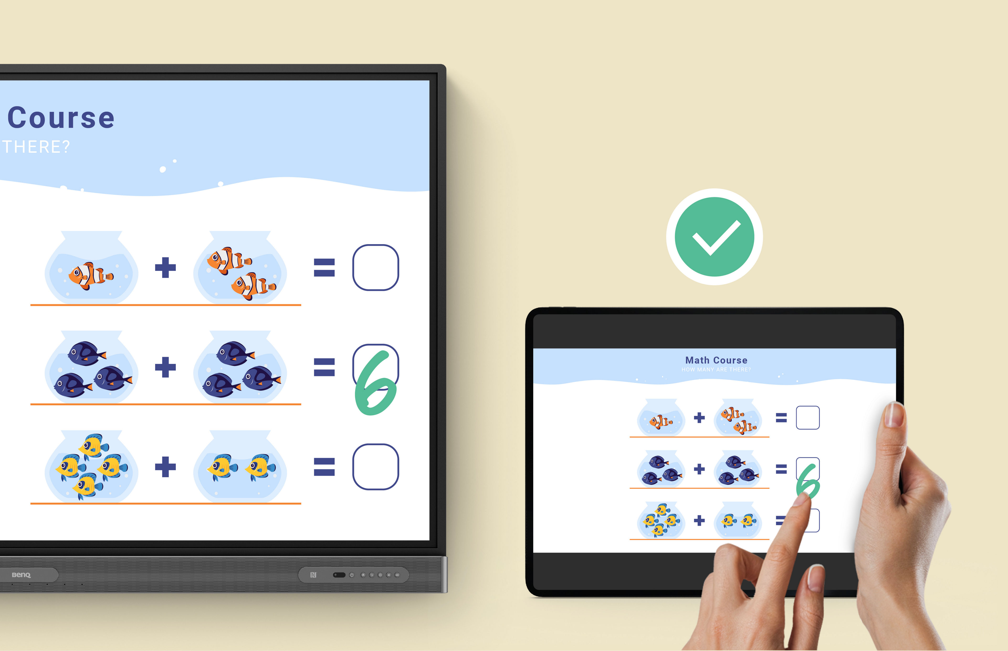 Students annotating remotely and content shows on display