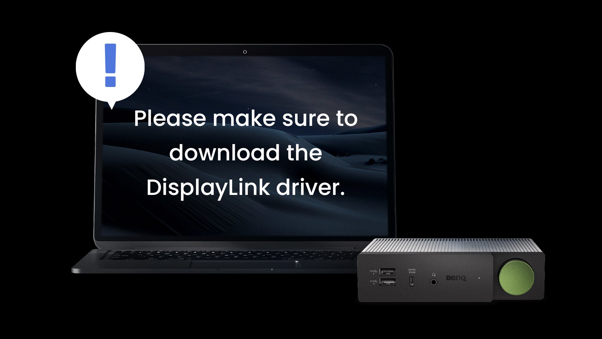 benq dock dp1310 becreatus supports displaylink but does not support hdcp and make sure to dowload the displaylink driver