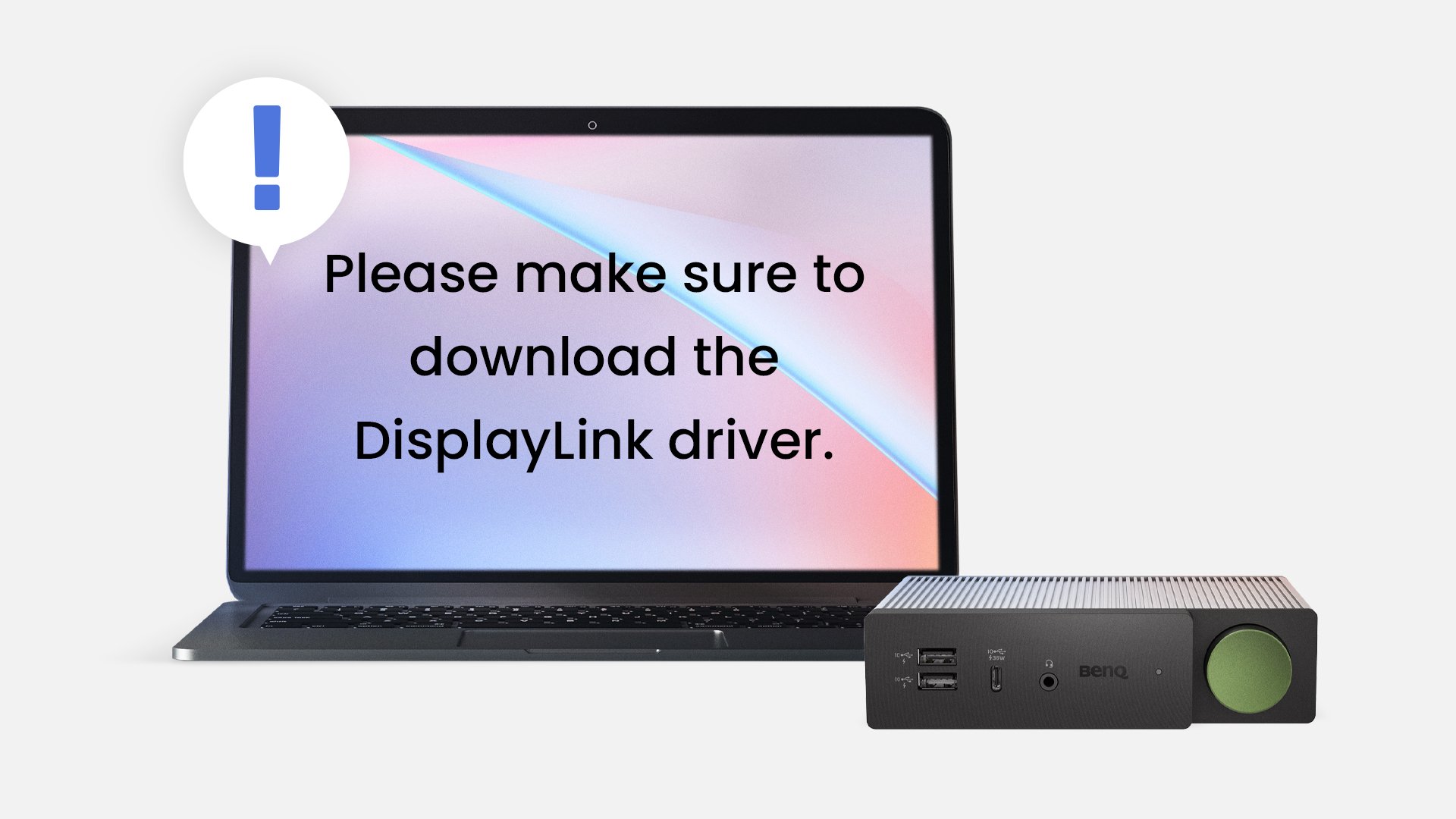 benq dock dp1310 becreatus supports displaylink but does not support hdcp and make sure to dowload the displaylink driver