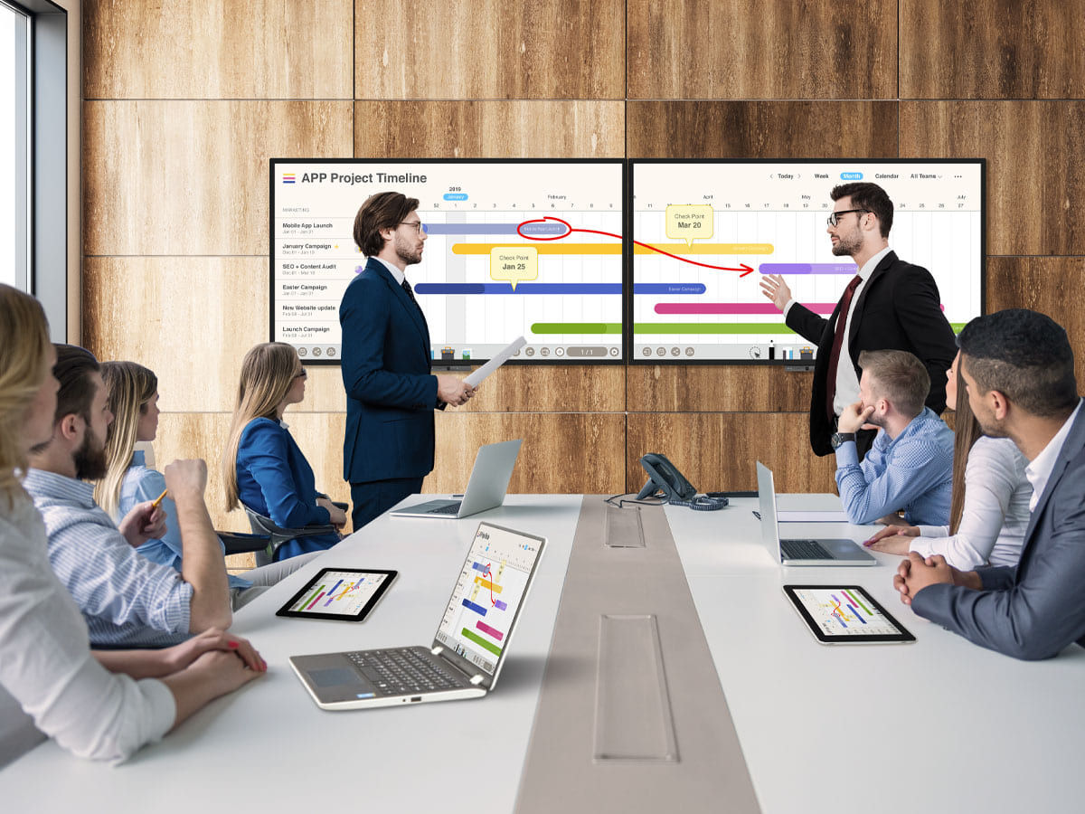 BenQ DuoBoards expand creative space via EZWrite to simultaneously conference and collaborate.