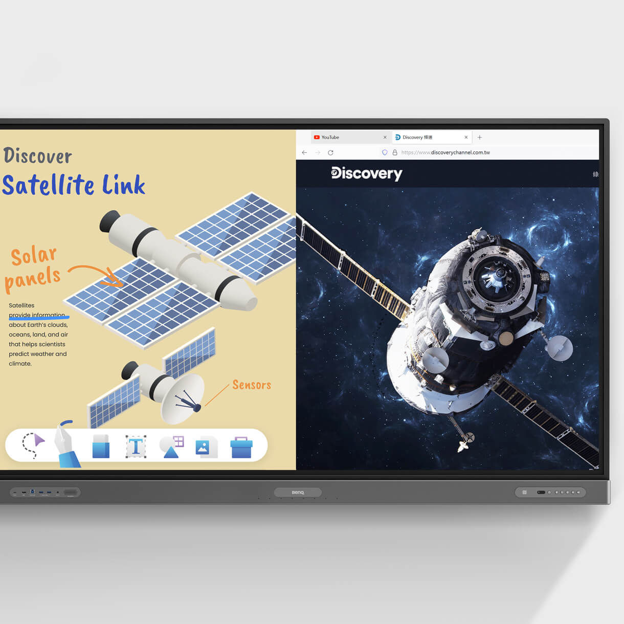 Side by side teaching with EZWrite whiteboard and internet browser