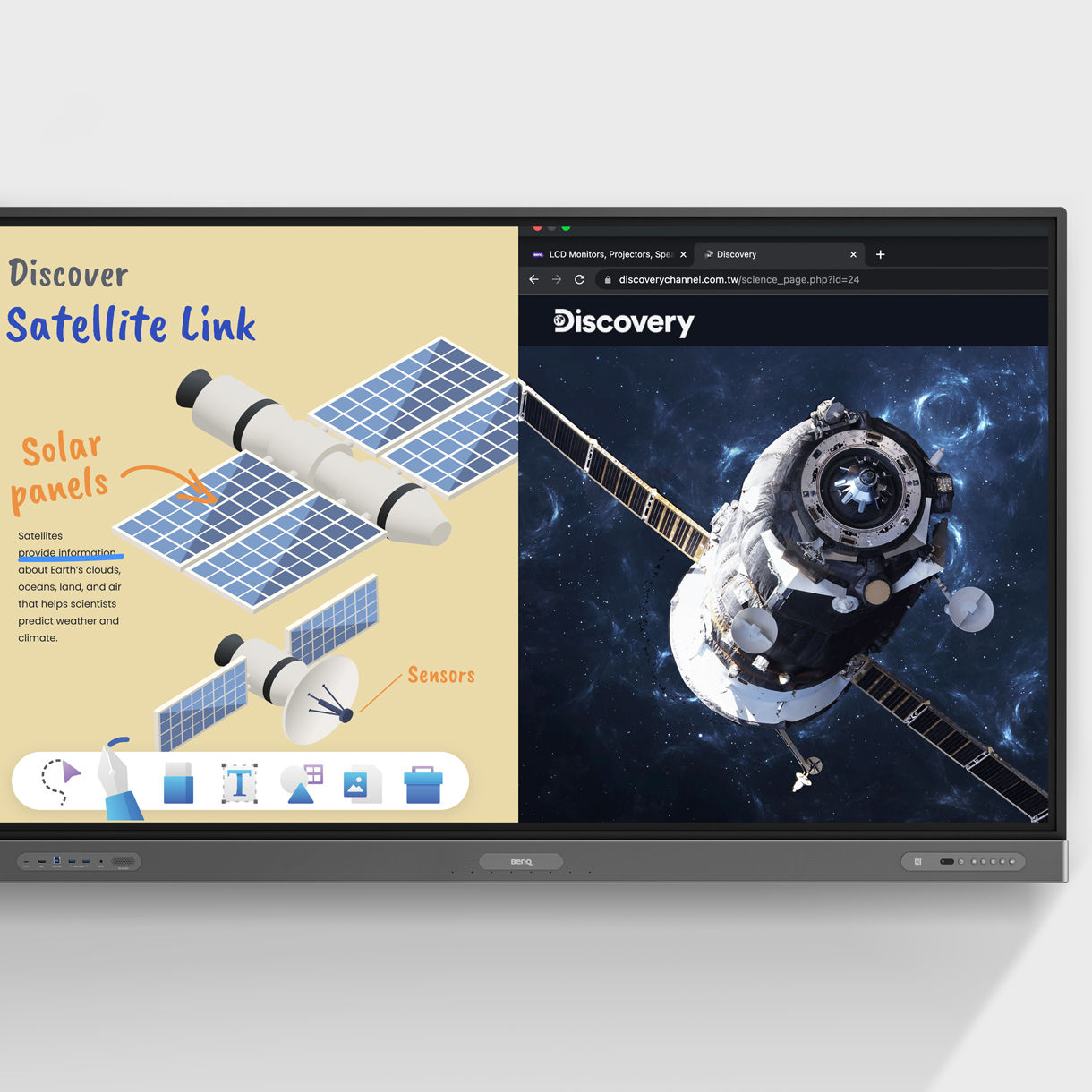 Side by side teaching with EZWrite whiteboard and internet browser