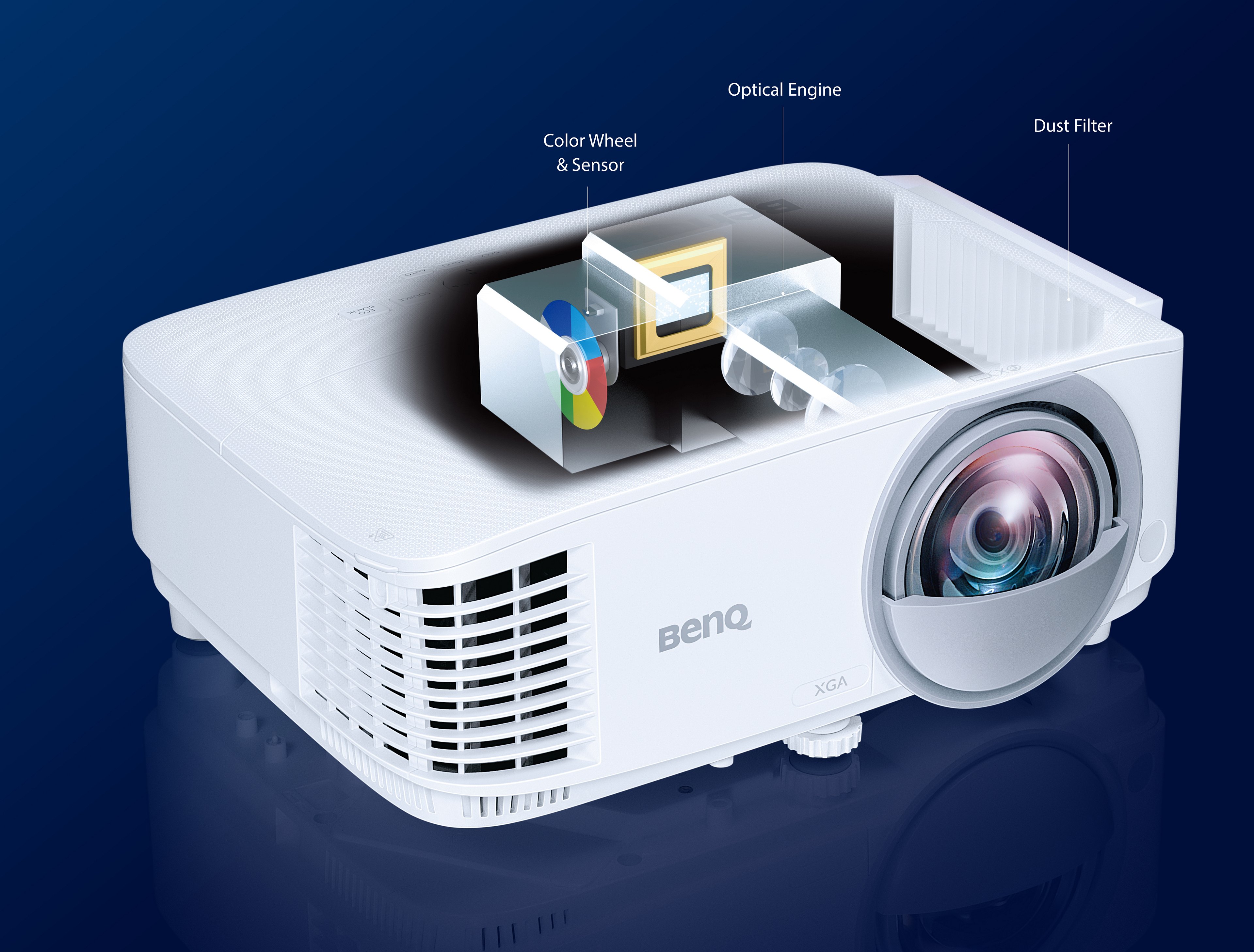 Incorporated with BenQ Dust GuardTM technology, BenQ DX808ST XGA DLP Dust proof Projector can still be in stable operation in dusty environment.