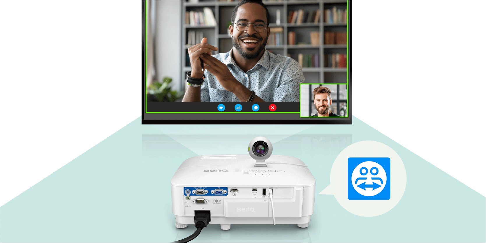 It's easy to start a video conference with BenQ Smart Projector for Business EX600 and DVY21  webcam. 