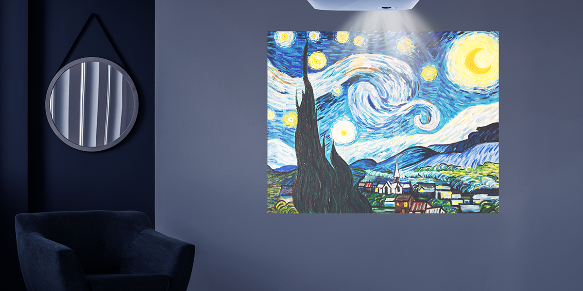 It is possible to use a BenQ projector for displaying artwork in the living room.