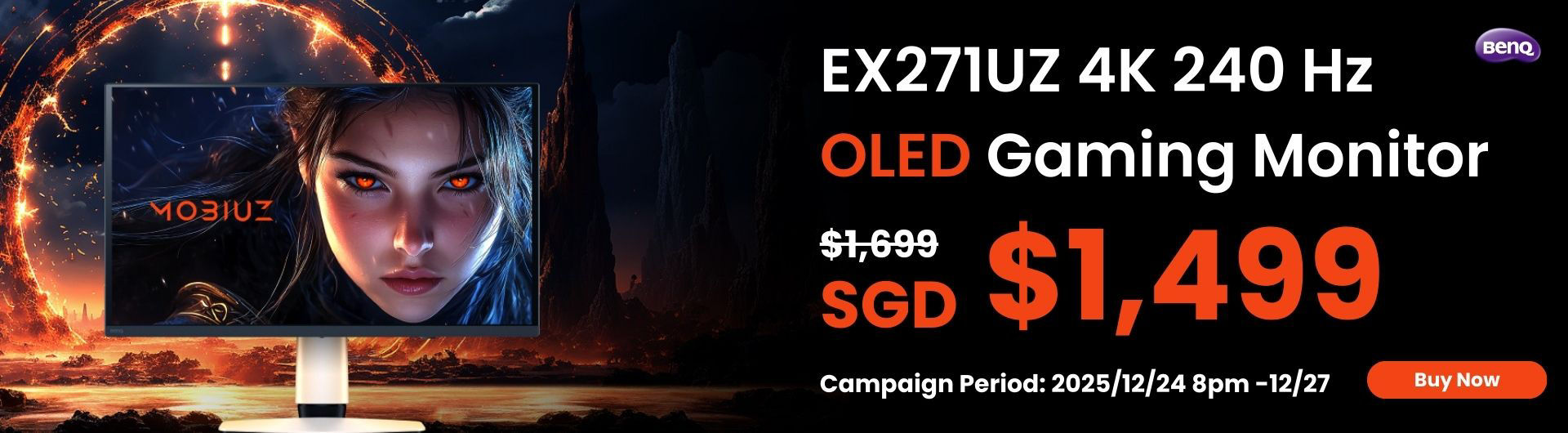 EX271UZ 27” 4K 166 PPI 240Hz BenQ MOBIUZ OLED Gaming Monitor