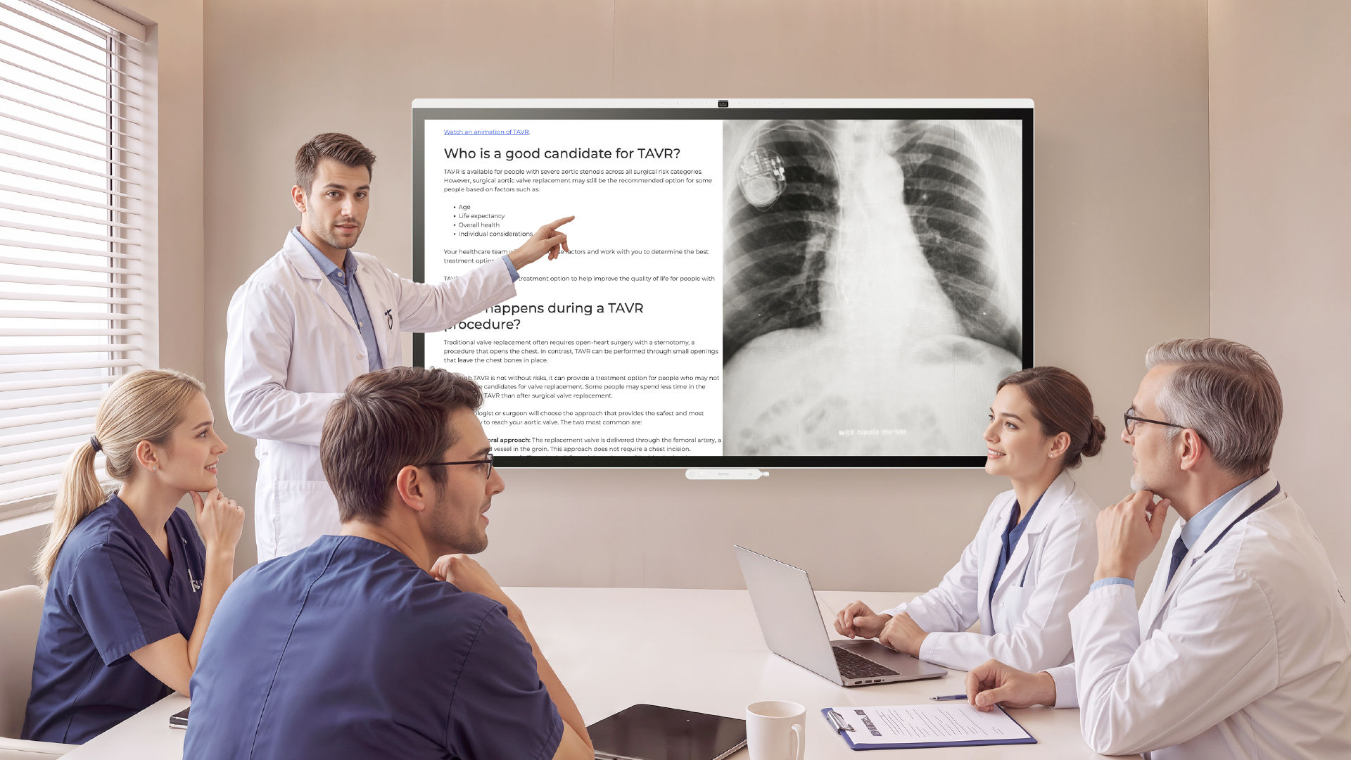 Healthcare professionals collaborating on patient information and medical images using a BenQ Board