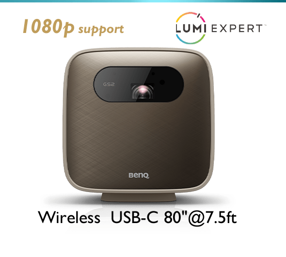 BenQ wireless portable mini projector GS2 satisfies console gaming, streaming and music enjoyment at home.