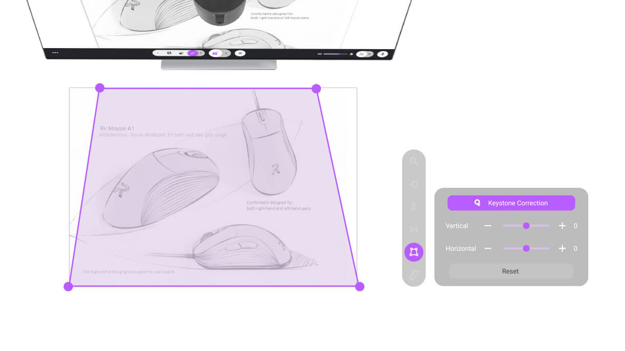 The corner correction ensures that the correct angle of view for demonstration.