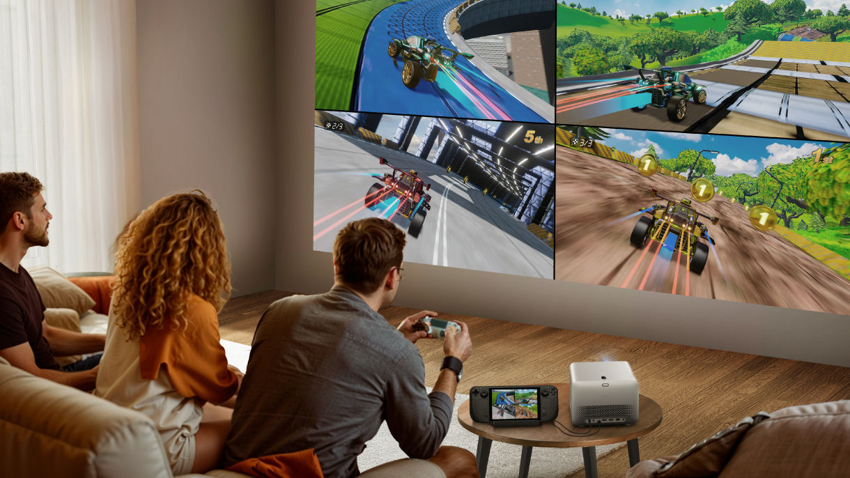 Partyspiel auf 150-Zoll-Bildschirm mit BenQ Projektor im Wohnzimmer