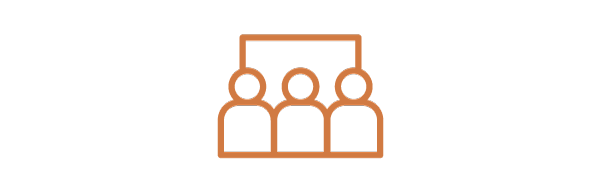 Icon of people sitting off-center from a small TV screen, highlighting limited viewing angles in home setups