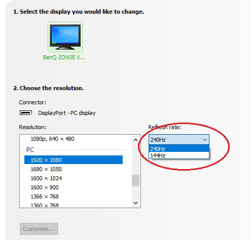 ESD 리프레시 속도 240Hz