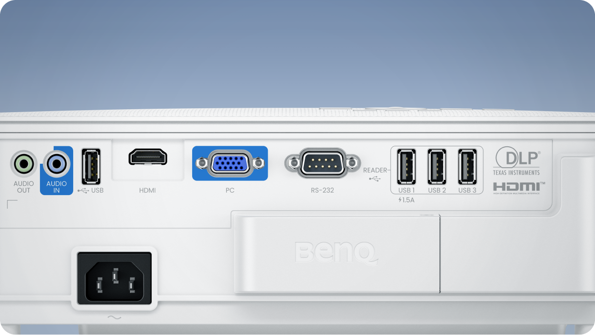 ตัวเลือกการเชื่อมต่อที่หลากหลายของ BenQ EU610ST ให้การส่งข้อมูลความละเอียดสูงได้อย่างราบรื่นและมีประสิทธิภาพ