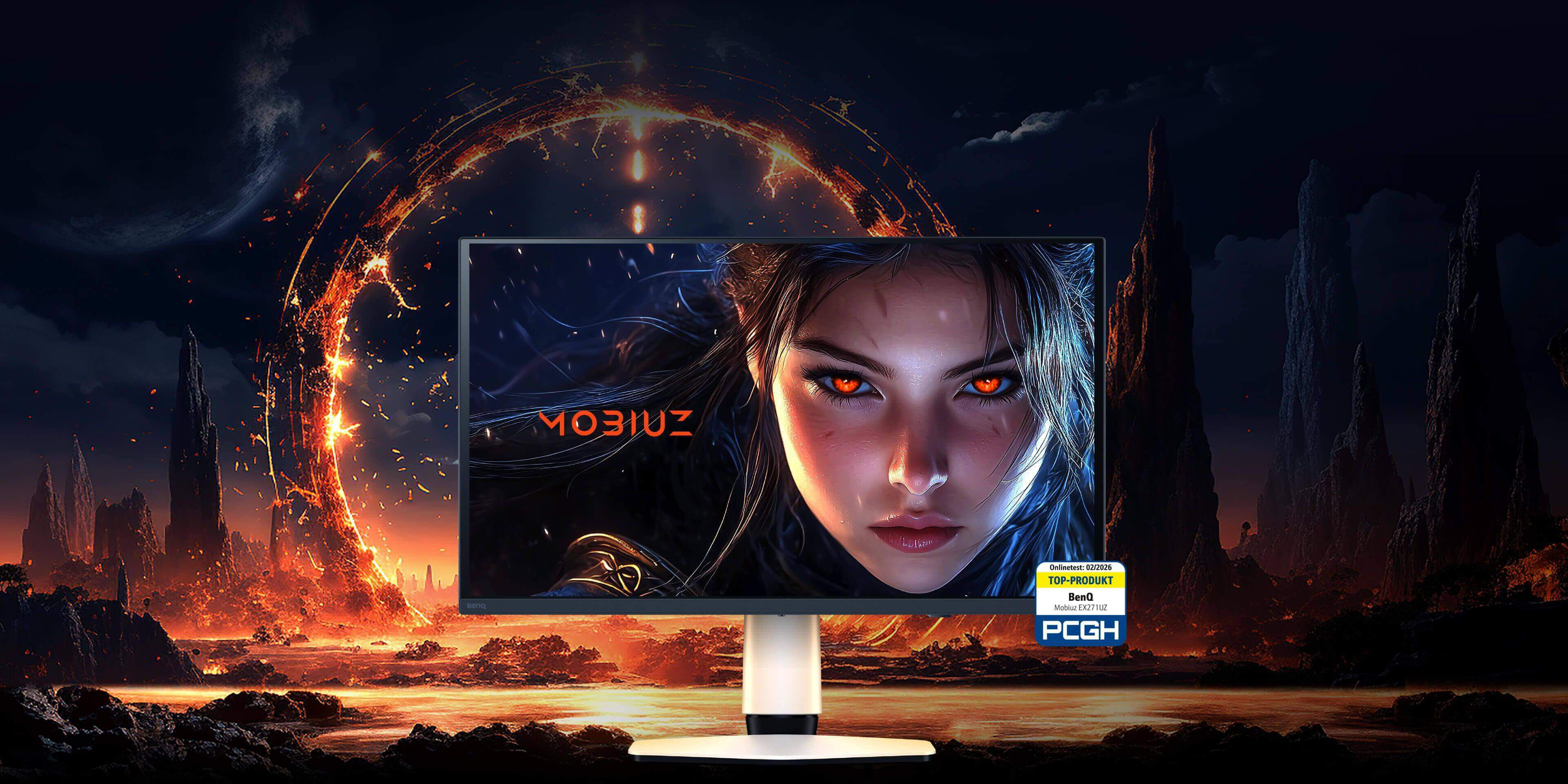 BenQ MOBIUZ EX271UZ mit 4K QD-OLED, Farboptimierung und 240 Hz für brillante Spieledetails.