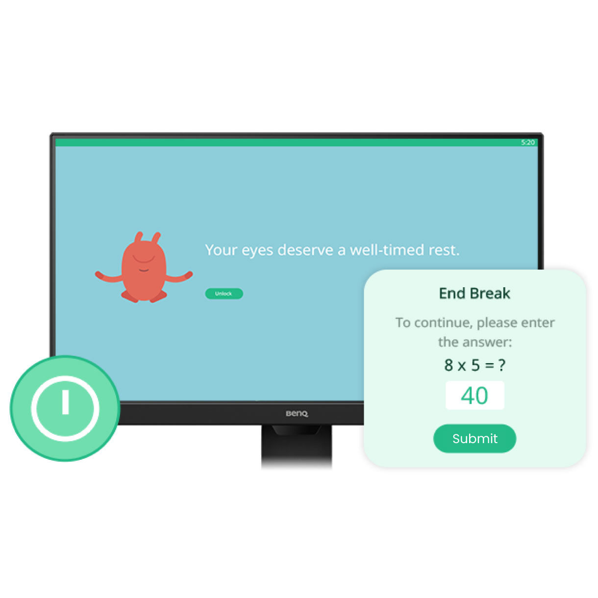 to decide the intervals for your screen to lock for 10 minutes at a time to build better habits with force break  let eye-careu remind you take breaks on a schedule you set yourself by force break
