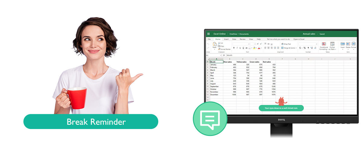 let eye-careu remind you take breaks on a schedule you set yourself by break reminder  to set the schedule for when a pop-up  appears at the bottom of your screen let break reminder prompt you to rest your eyes