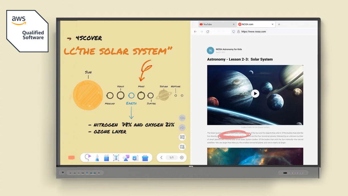 Two apps running side by side: image of astronaut in EZWrite and image of another astronaut in a browser