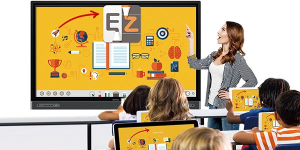 BenQ smart education interactive board pairs with EZWrite digital whiteboard facilitating collaborations, brainstorming and interactive lessons