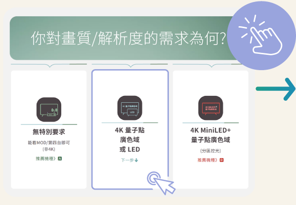 點選您的回答，進入下一問題