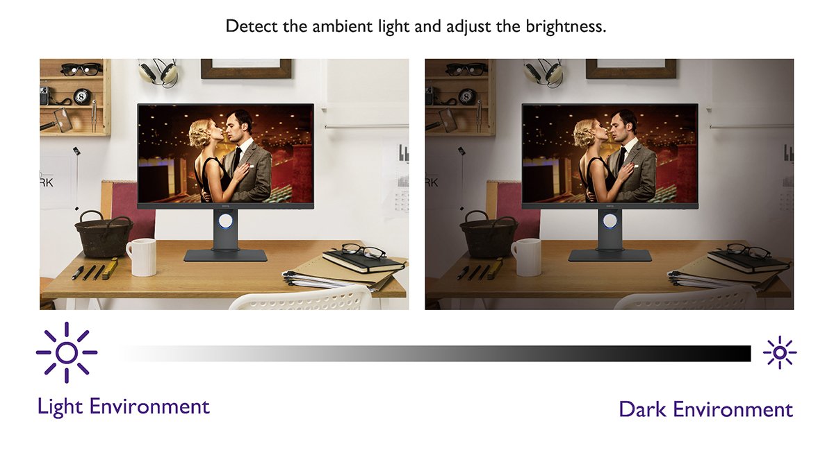 The brightness intelligence plus technology equipped with monitor can detect the ambient light and adjust the brightness.