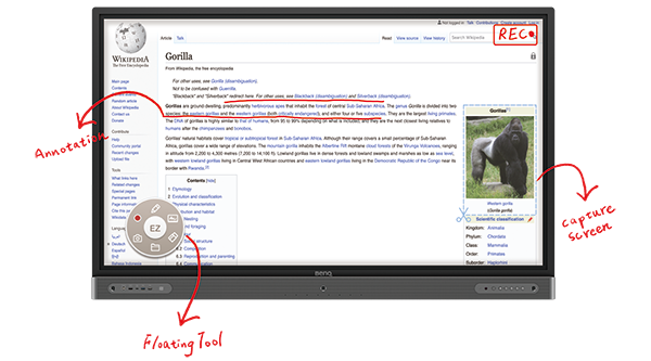 Công cụ nổi Floating Tool của bảng tương tác giáo dục thông minh BenQ RP8602 để chú thích trên mọi nội dung và trình duyệt web