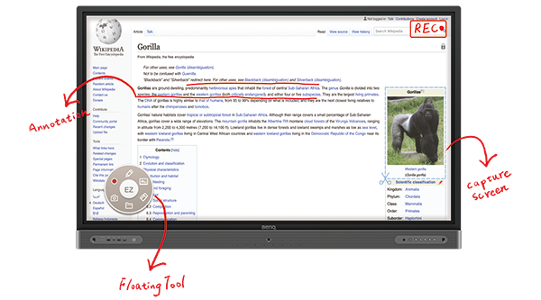 Floating Tool ของบอร์ดอัจฉริยะเชิงโต้ตอบเพื่อการศึกษา BenQ RP8602 สําหรับใส่คําอธิบายประกอบในเนื้อหาและเว็บเบราว์เซอร์