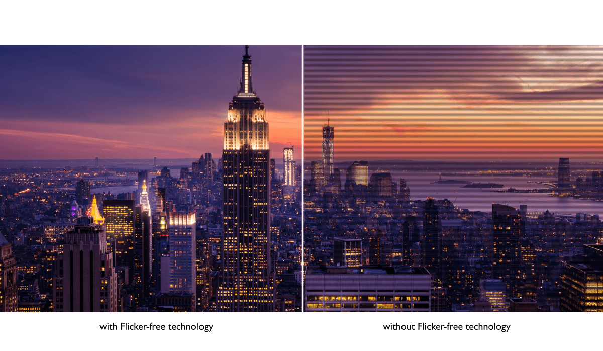 Die Flicker Free-Technologie sorgt für eine flimmerfreie Bildwiedergabe auf Monitoren.