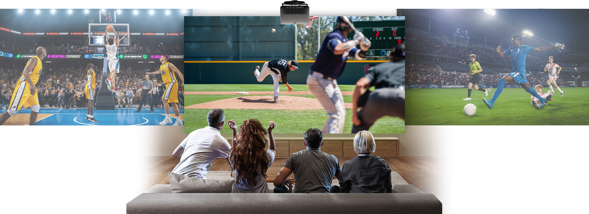 To keep the momenentum of the football game, a BenQ Home Entertainment projector with sports-optimized features like MEMC becomes a launchpad for game night.