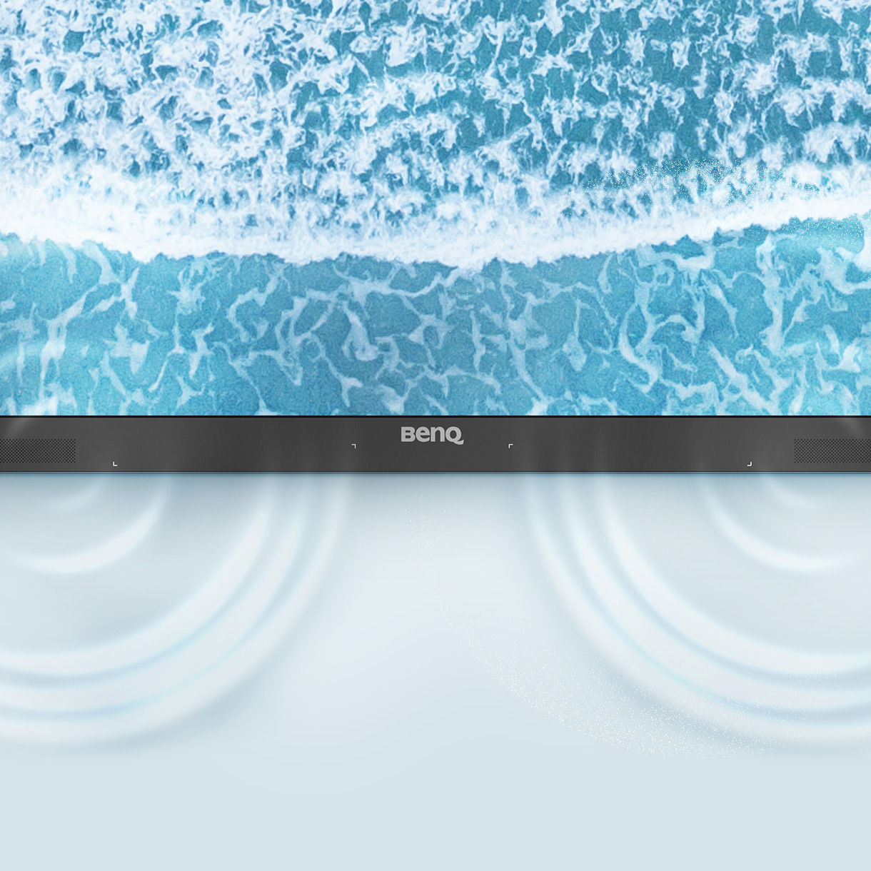 BenQ Digital Whiteboard with a 4K UHD screen and dual 20-watt speakers, providing built-in media playback without the need for extra peripherals.