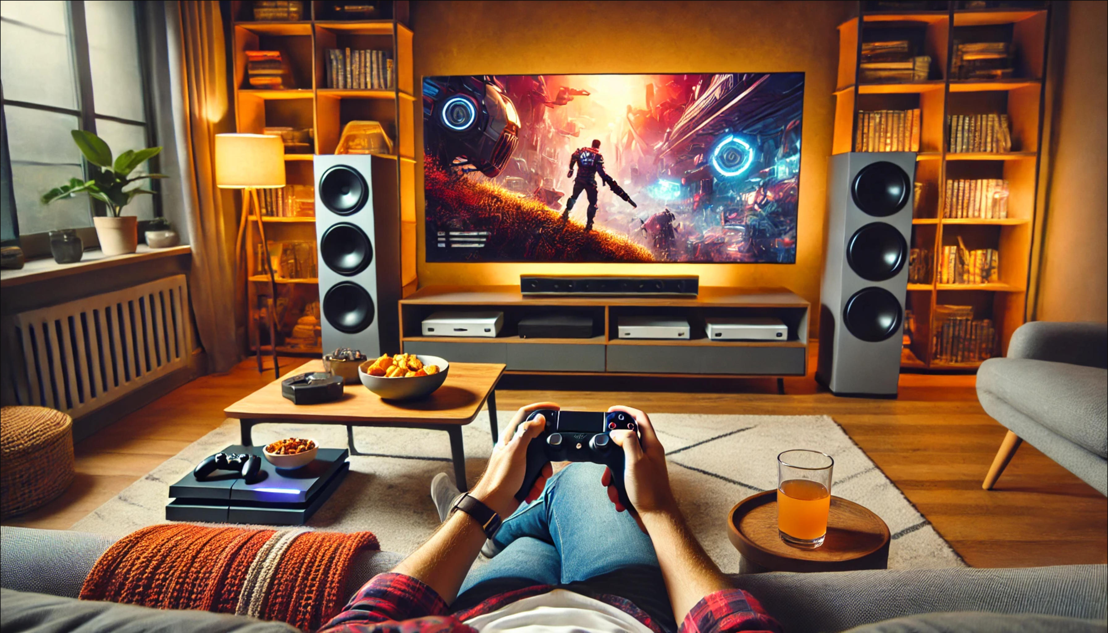 Console gaming on a couch