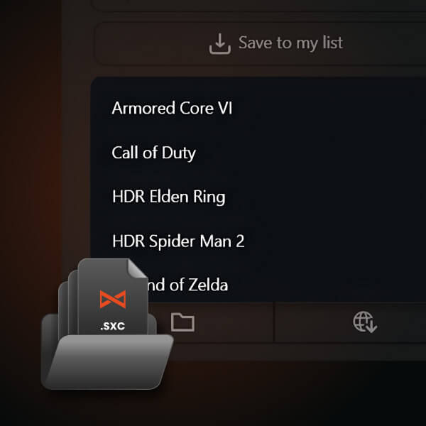 Saved and downloaded settings are managed in the centralized list for easy access