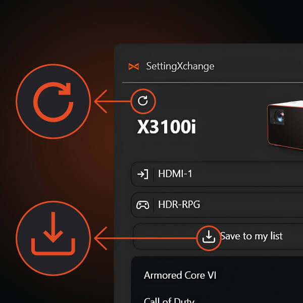 Sync with the projector and back up current settings