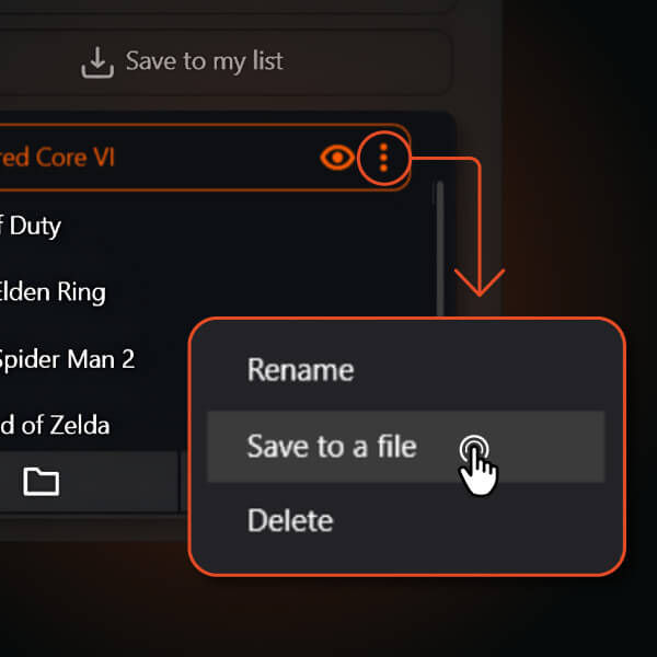 Save your settings to a profile file on your laptop
