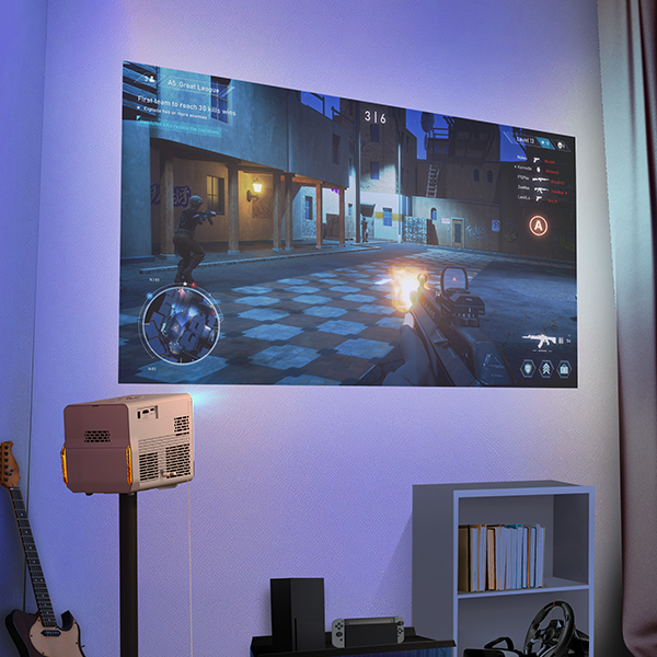 X300G portable gaming projector mounted on a tripod