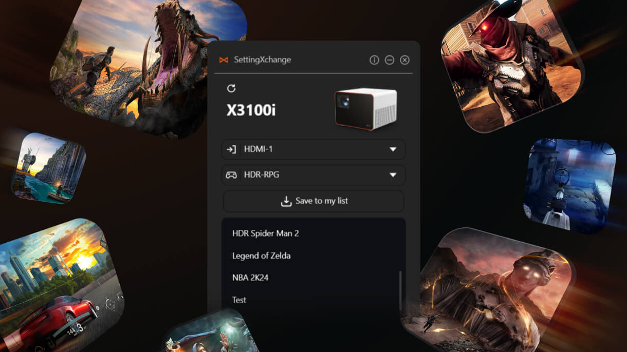 "Proyektor konsol gaming BenQ X3100i dengan perangkat lunak BenQ SettingXchange dapat dengan mudah mengimpor, mengekspor, dan berbagi pengaturan gambar proyektor sambil melakukan pembaruan firmware.