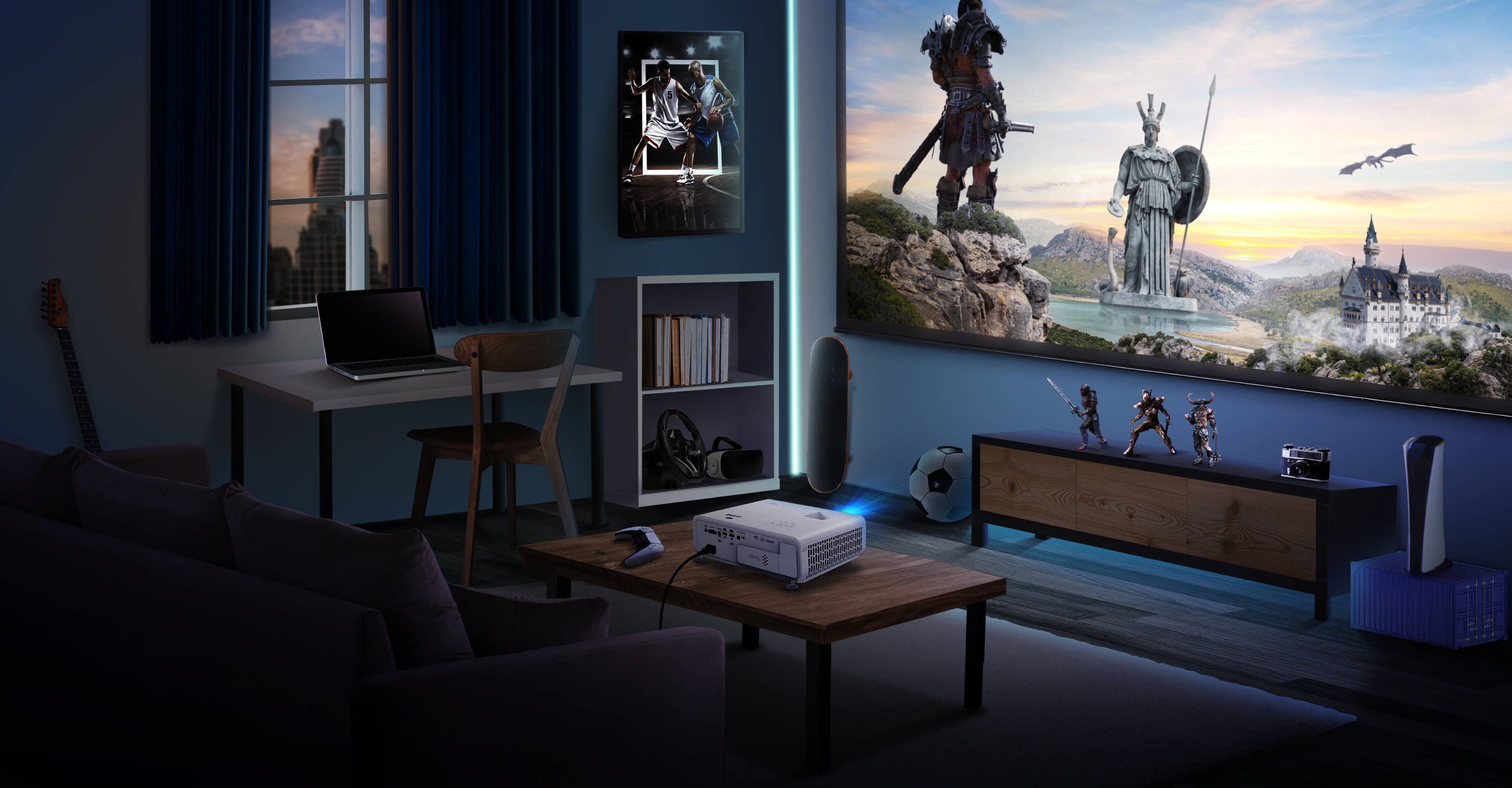 Proiector de jocuri X500i cu luminozitate de 2200 ANSI lumen, raport scurt de focalizare și capabilități versatile de instalare pentru a vă transforma dormitorul sau camera de zi într-un spațiu de joc