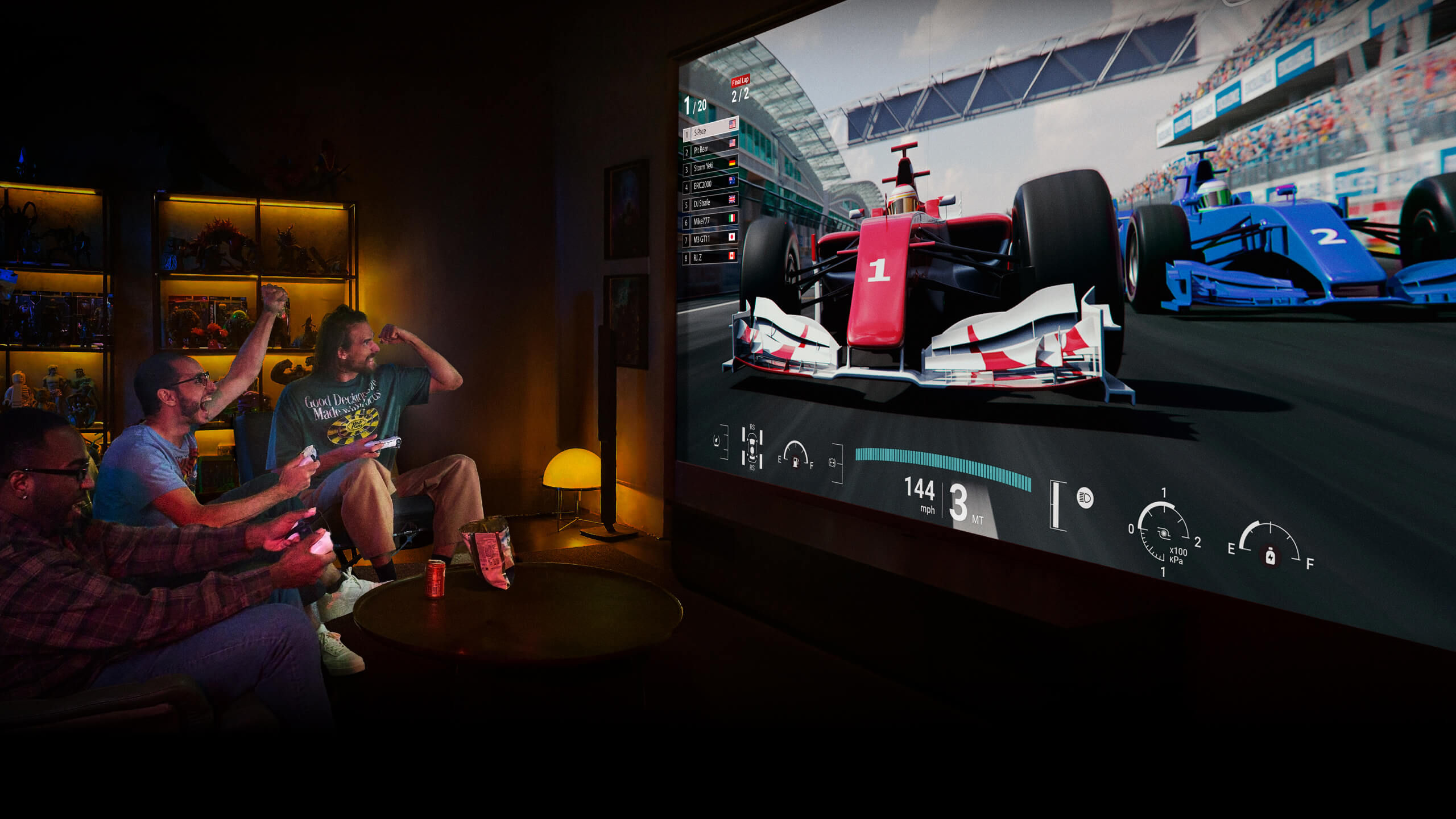 Invite friends over for a weekend gaming party in your legendary gaming space, featuring unforgettable multiplayer action and fun.