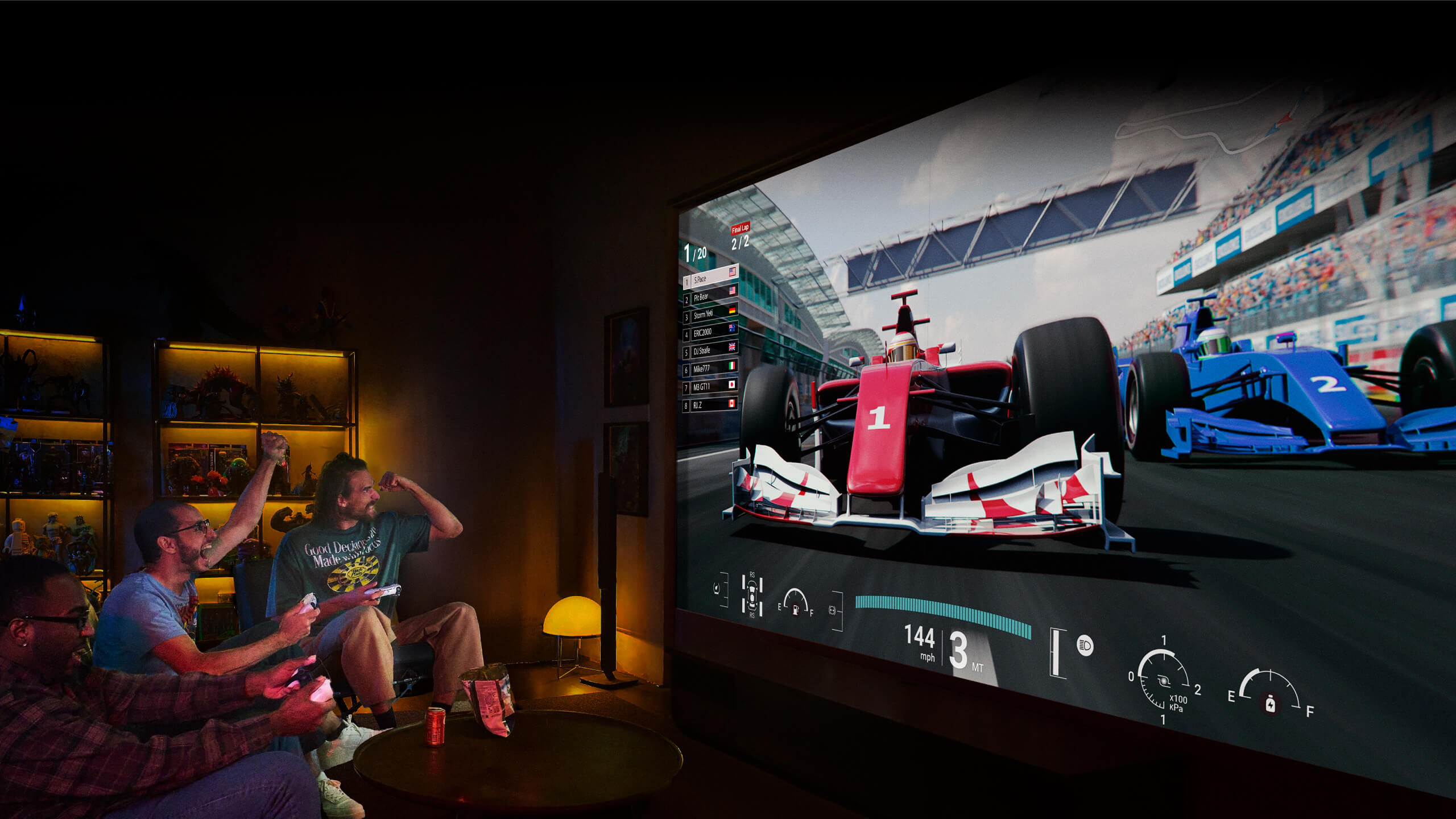 Invite friends over for a weekend gaming party in your legendary gaming space, featuring unforgettable multiplayer action and fun with BenQ best 4k projector for gaming in 2024