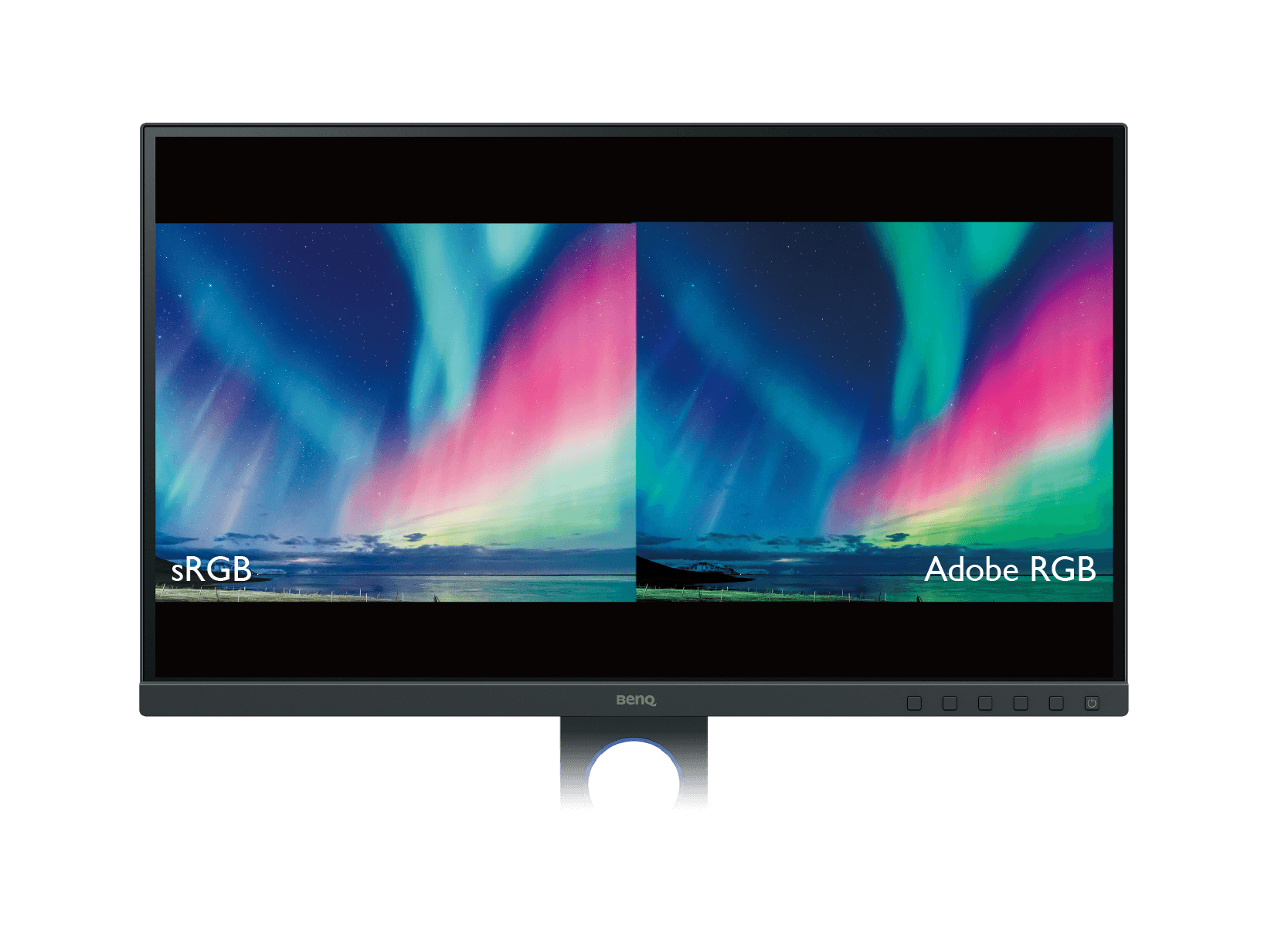 benq photographer monitors provide gamutduo mode to preview the same image in two color gamuts, side-by-side, for comparison