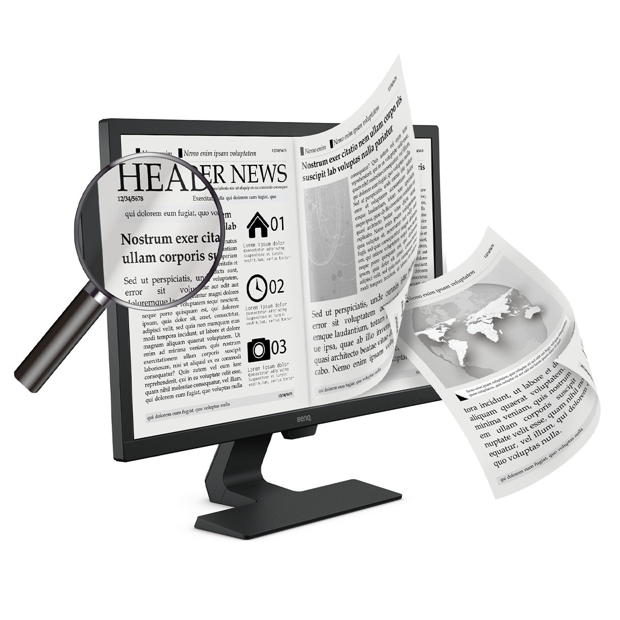 Ein Monitor stellt eine E- Zeitung dar. 
