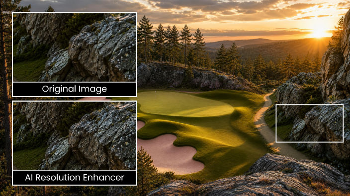 AI Resolution Enhancer detects lower-resolution input, then uses a neural network trained on image pairs and models trained on millions of images to reconstruct edges, textures, and grain with native-like clarity. 