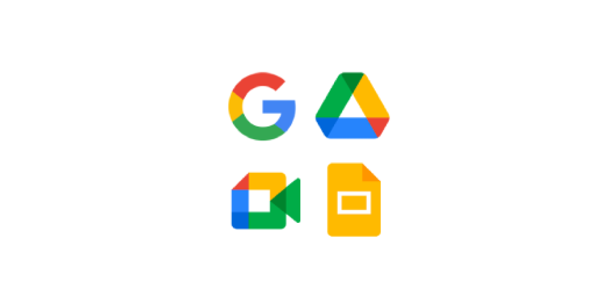 A white icon with Google logos for Drive, Meet, and Docs, representing the built-in Google Core Services on BenQ digital signage for seamless corporate collaboration.