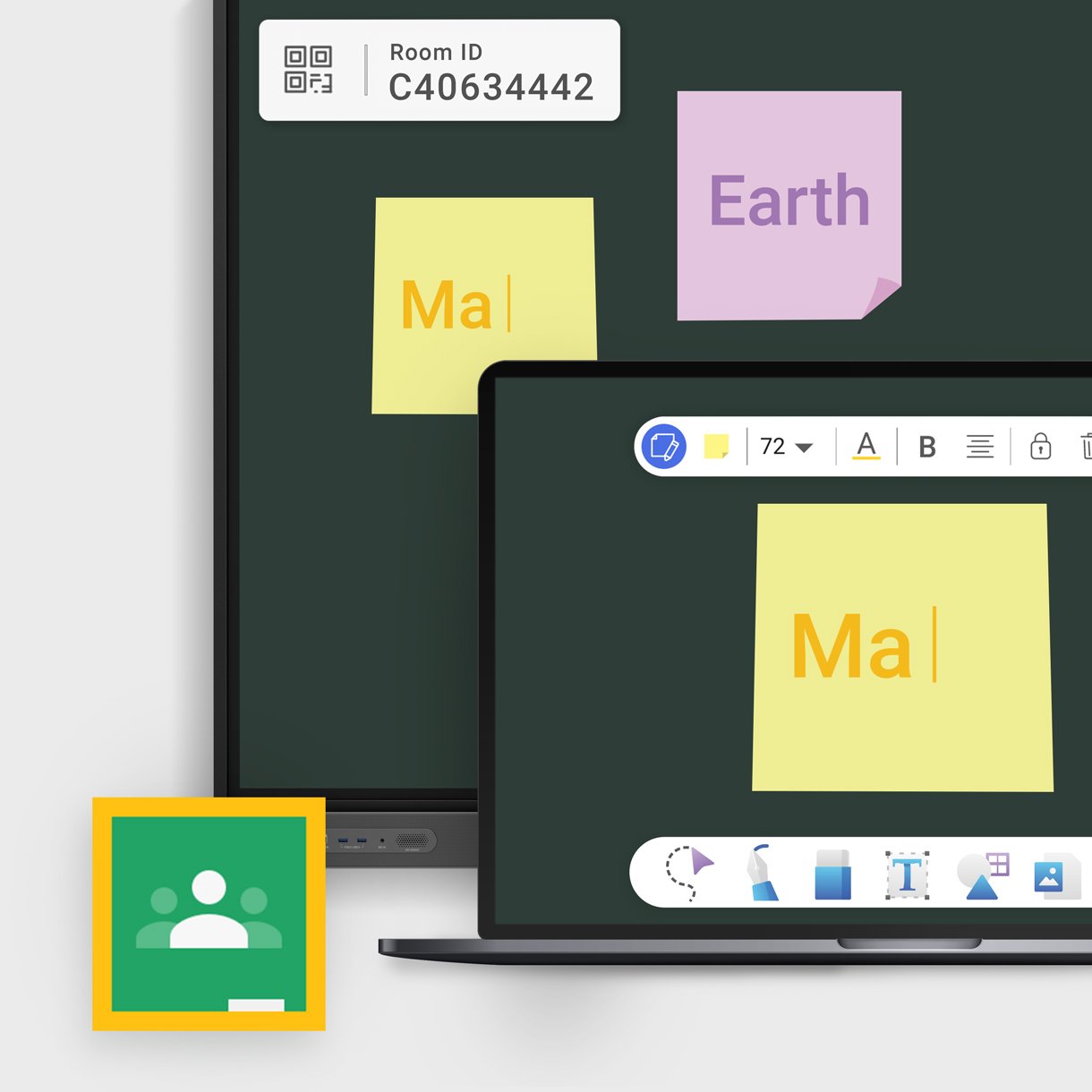 Integrazione tra EZWrite e Google Classroom su computer portatile e BenQ Board RP03