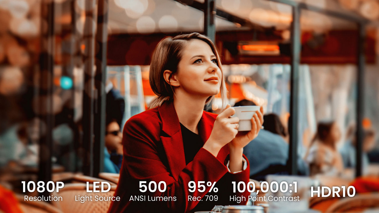 GV32 1080p Full HD 500 ANSI lumen portable projector with 95% Rec.709 color and HDR10