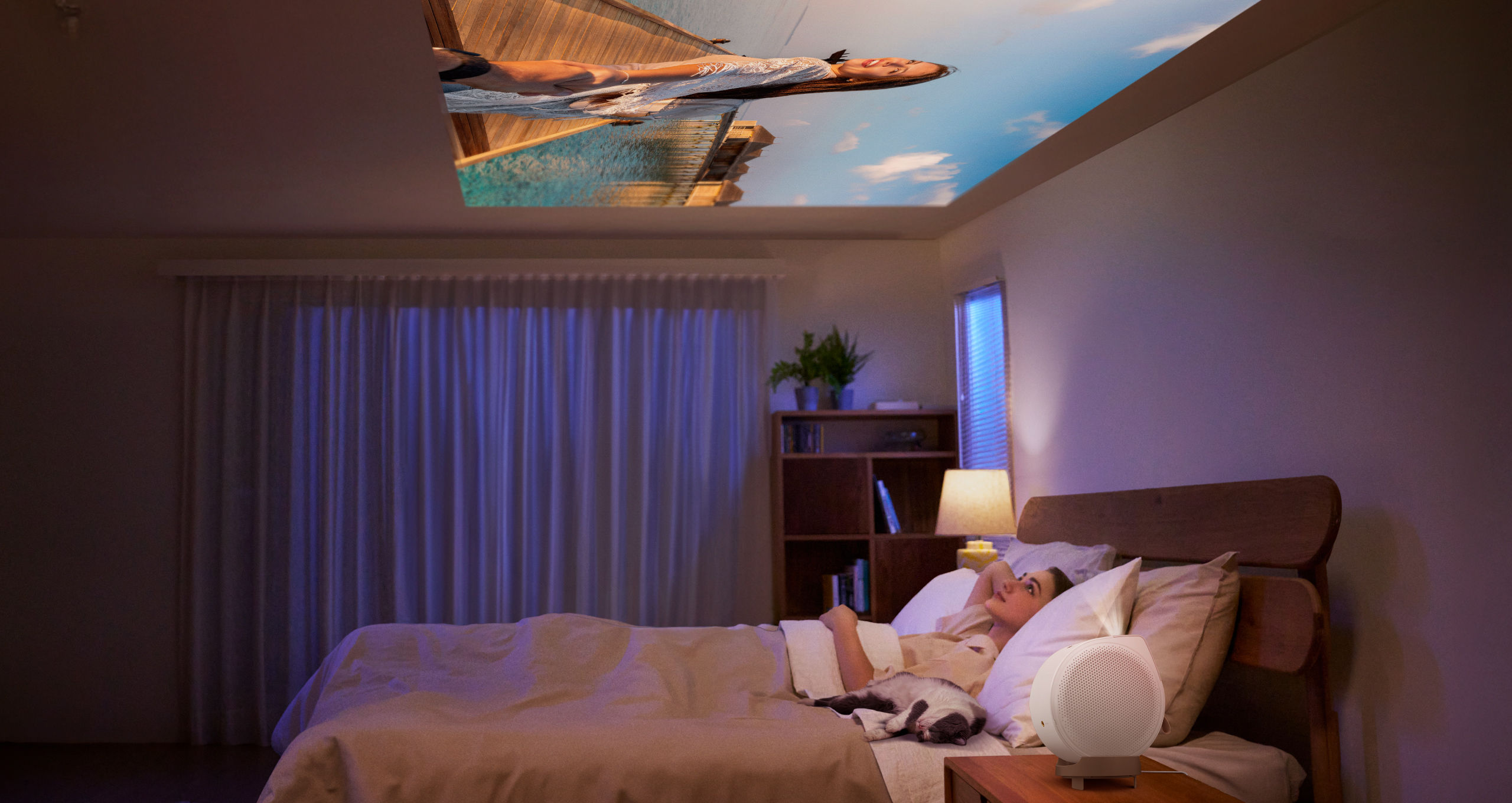 BenQ GV32 portable ceiling projector for laid-back bedroom movie nights