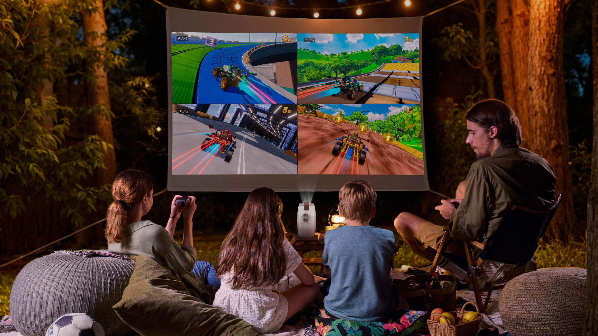 BenQ GV32 portable projector for outdoor camping fun with family games