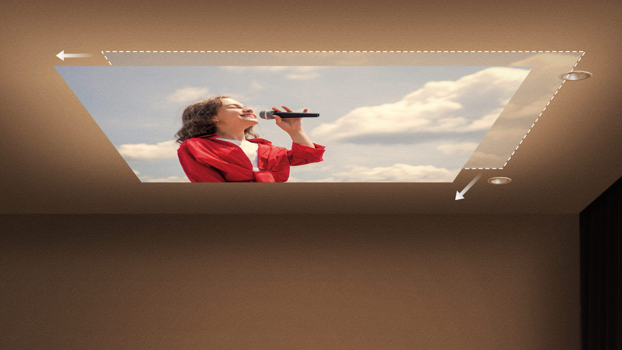 GV32 portable ceiling projector with digital lens shift to easily shift the image vertically or horizontally to your best viewing 